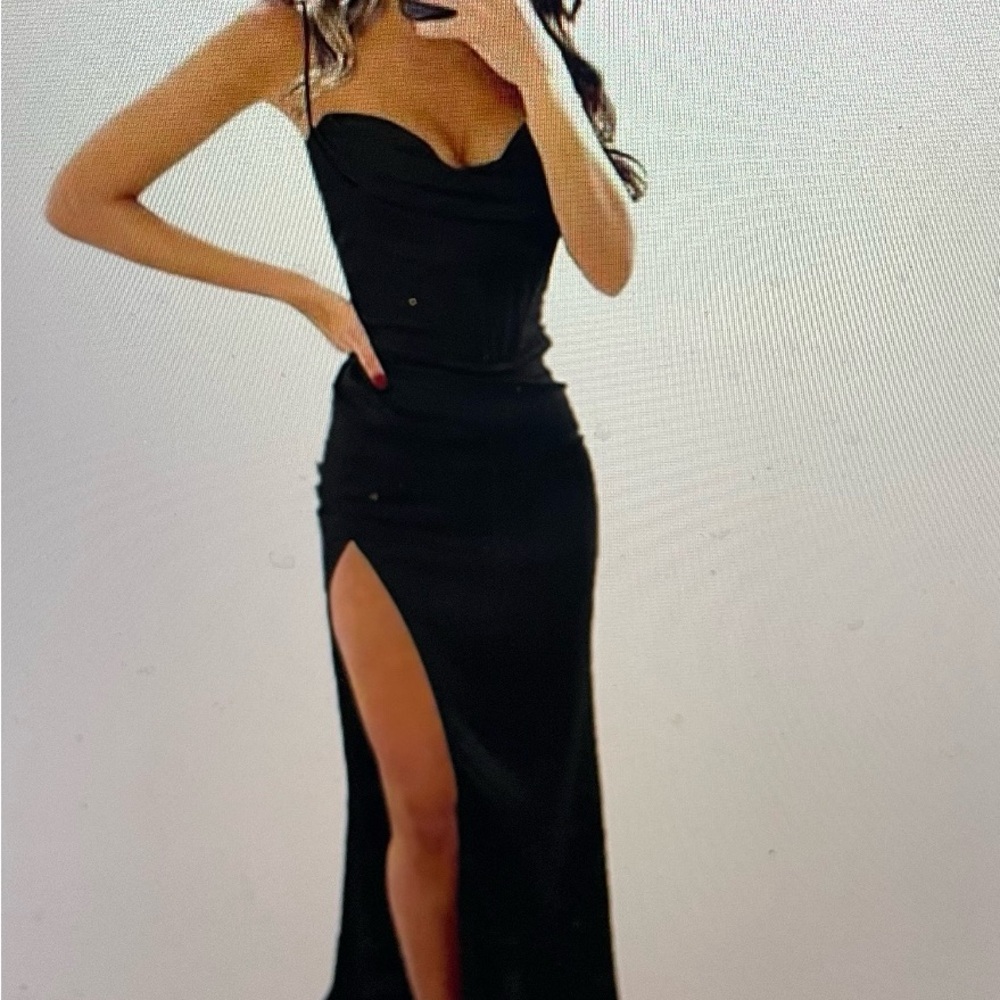 BLACK ball dress with high leg slit